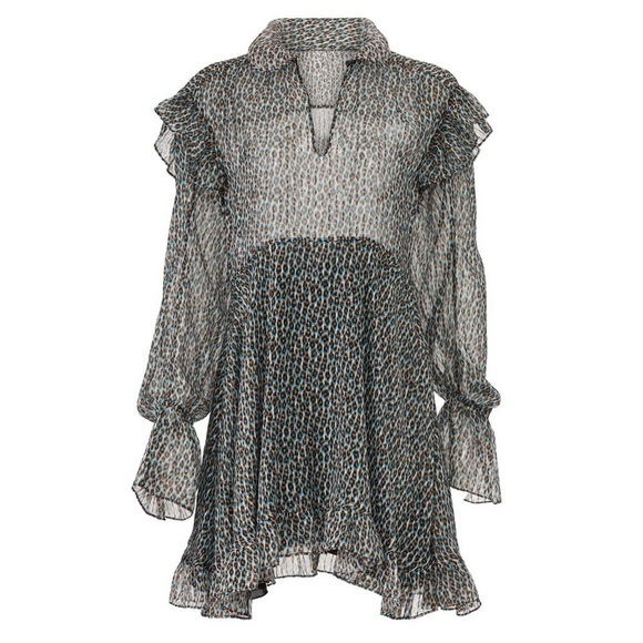 PHILOSOPHY LORENZO SERAFINI Silk Leopard Ruffle Long Puffed Sleeve Mini Dress 4 - Picture 9 of 11